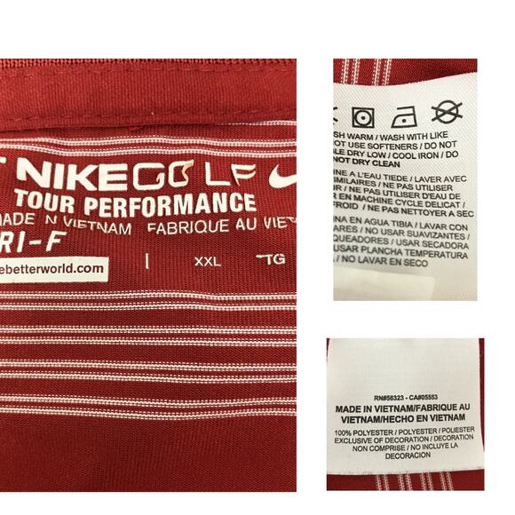 Nike Golf Tour Performance Men's Red/Wht Striped Short Sleeve Polo Casual SZ XXL - Picture 5 of 8